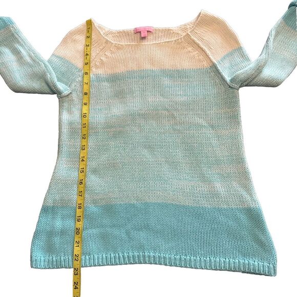 Lilly Pulitzer Nantucket TEAL & WHITE 3/4 Sleeve Scoop Neck Sweater Beachy SZ S - Picture 10 of 10